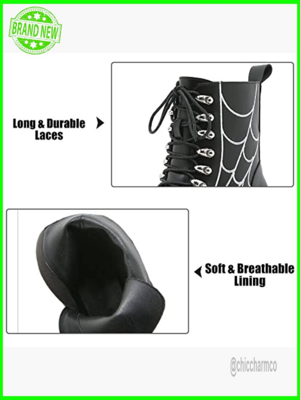 Women's Chain Platform Boots Lace Up Chunky Heel Combat Ankle Booties Studded - Picture 4 of 7